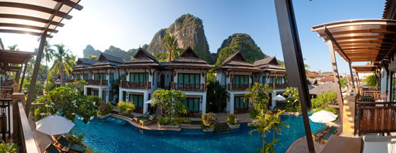 Railay Village Deluxe bungalows overlooking the pool